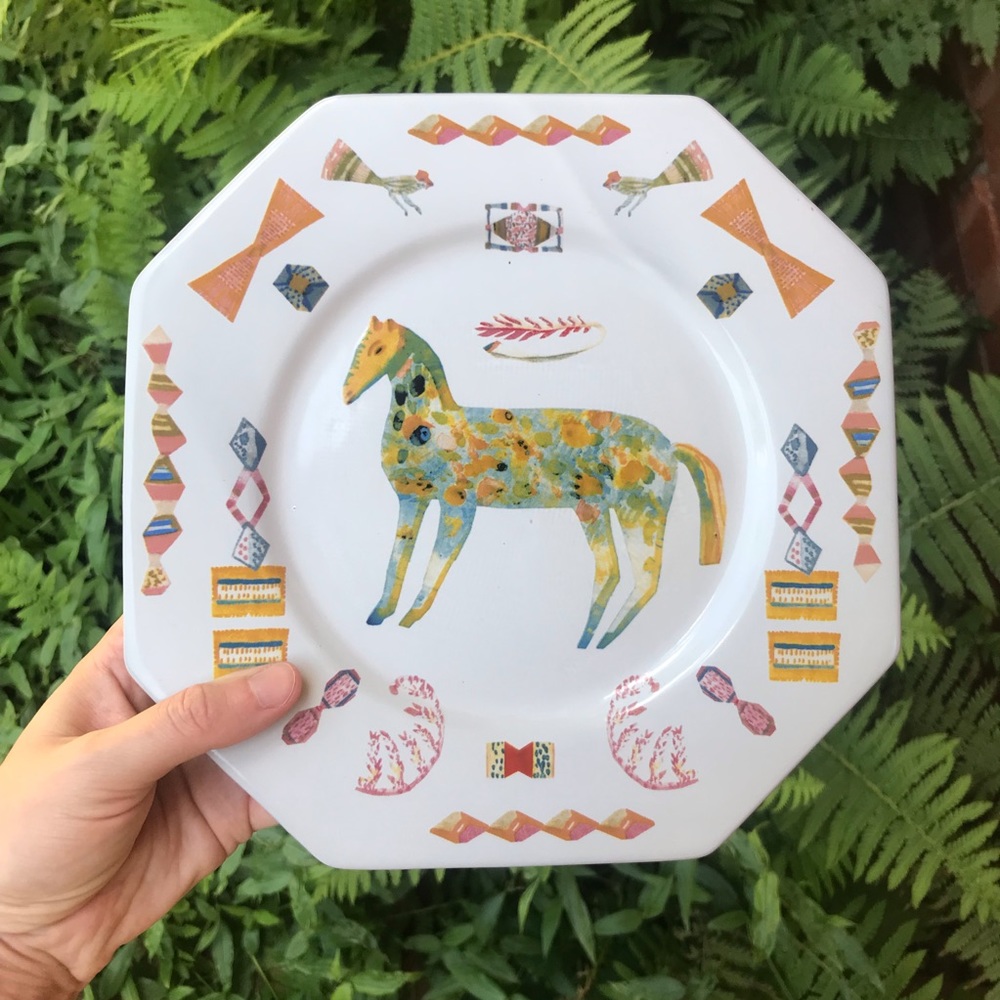 Anthropologie Puzzlewood Ceramic side plate by Rose De Borman folk art animals…